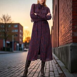 Jason Wu Collective Long Sleeve Floral Chiffon Peasant Dress with Tie Neck Sz 2